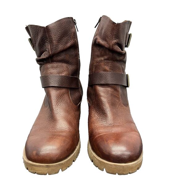 Korks Amund Brown Leather Slouch Ankle Bootie Combat Moto Bojo Style Size 11 - Picture 2 of 11